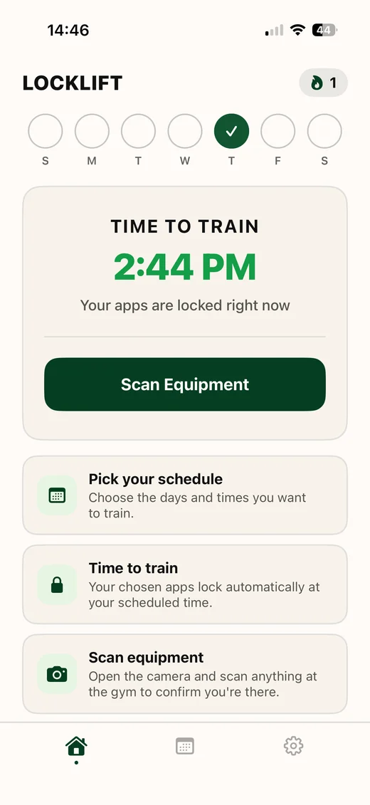 LockLift time to train screen